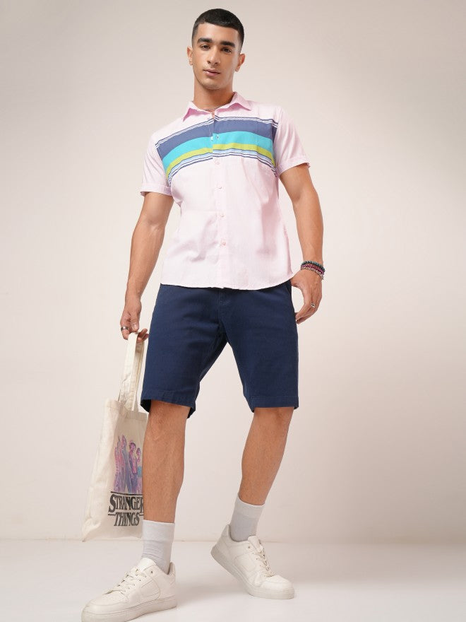 Highlander Men Pink Colourblocked Slim Fit Casual Shirt - Pink - Image 2