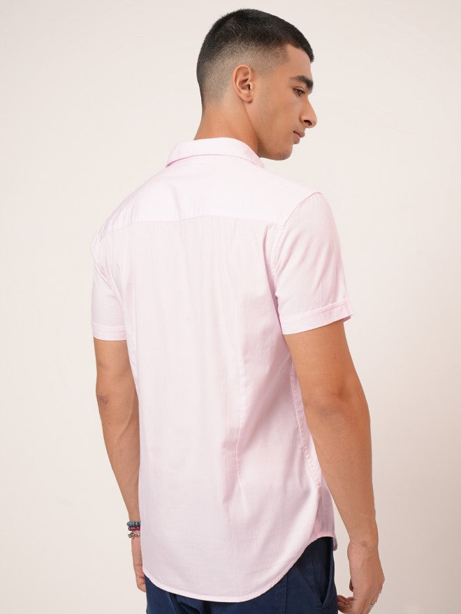 Highlander Men Pink Colourblocked Slim Fit Casual Shirt - Pink - Image 3