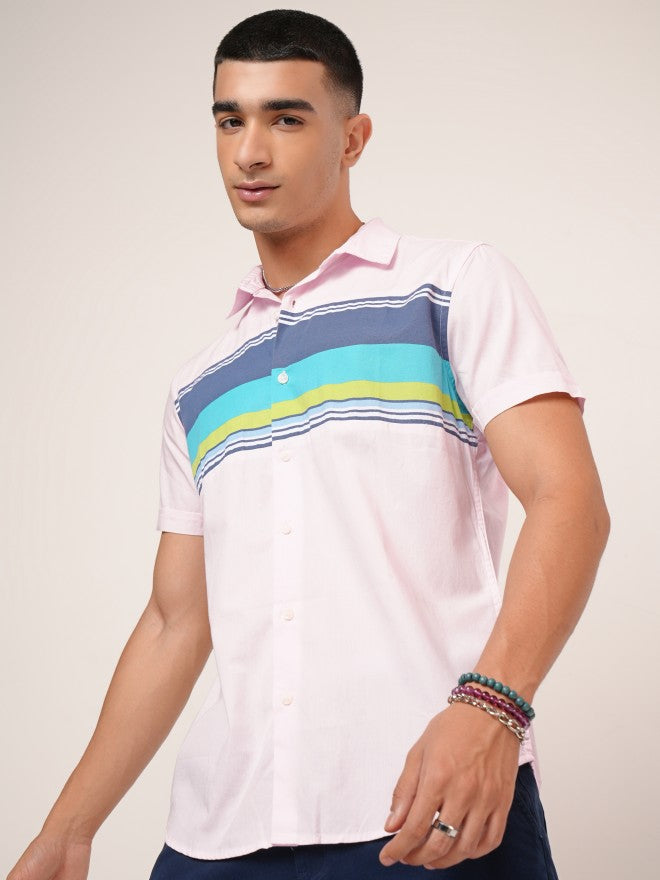 Highlander Men Pink Colourblocked Slim Fit Casual Shirt - Pink - Image 4