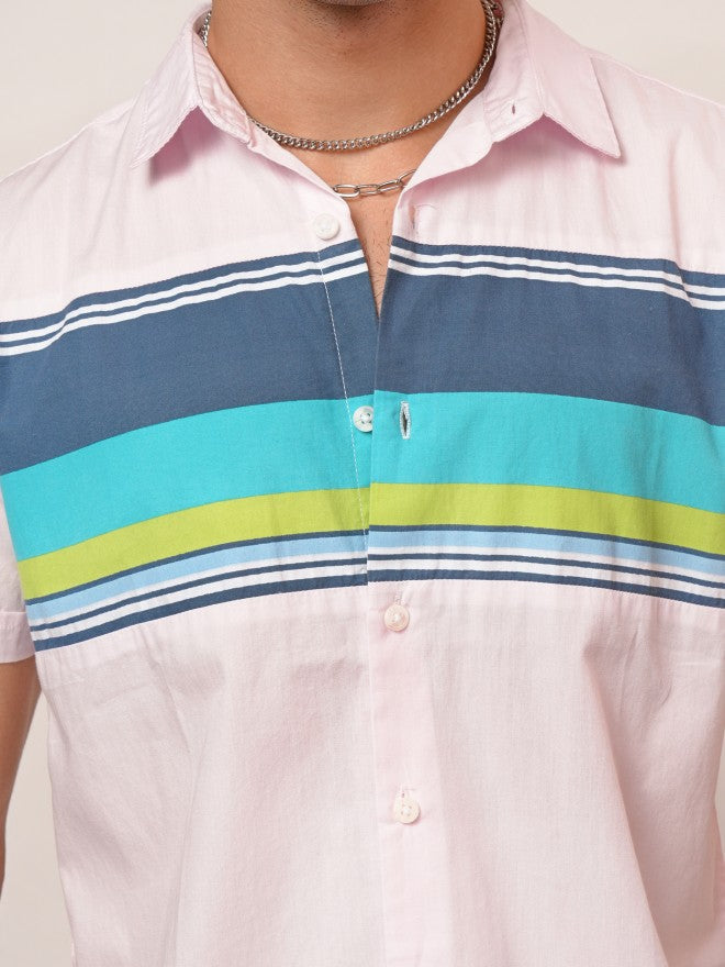 Highlander Men Pink Colourblocked Slim Fit Casual Shirt - Pink - Image 5