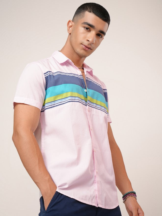 Highlander Men Pink Colourblocked Slim Fit Casual Shirt - Pink - Image 6