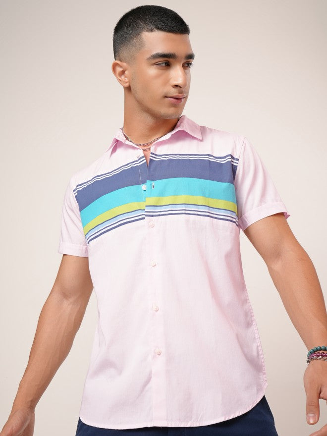 Highlander Men Pink Colourblocked Slim Fit Casual Shirt - Pink - Image 7