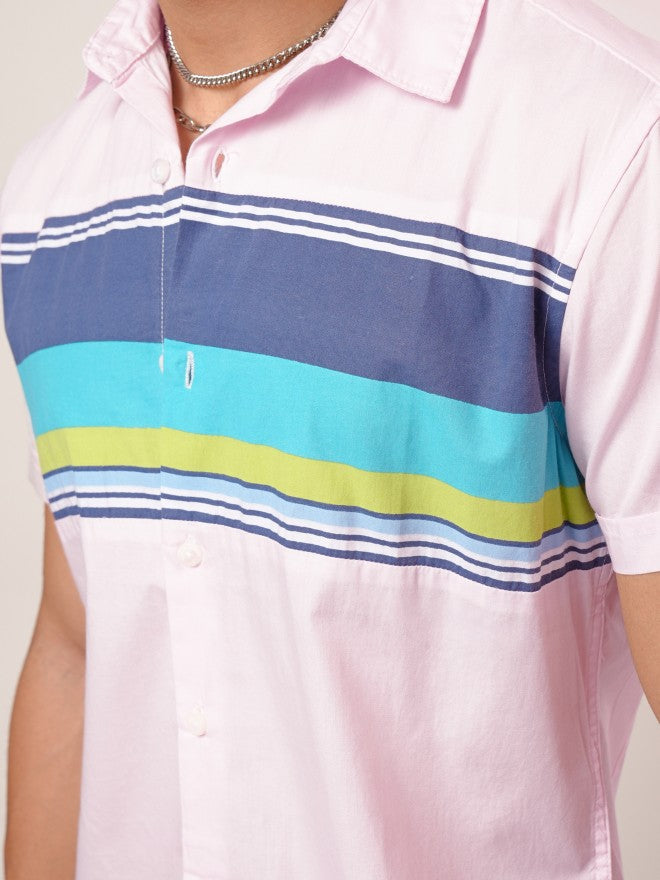 Highlander Men Pink Colourblocked Slim Fit Casual Shirt - Pink - Image 8