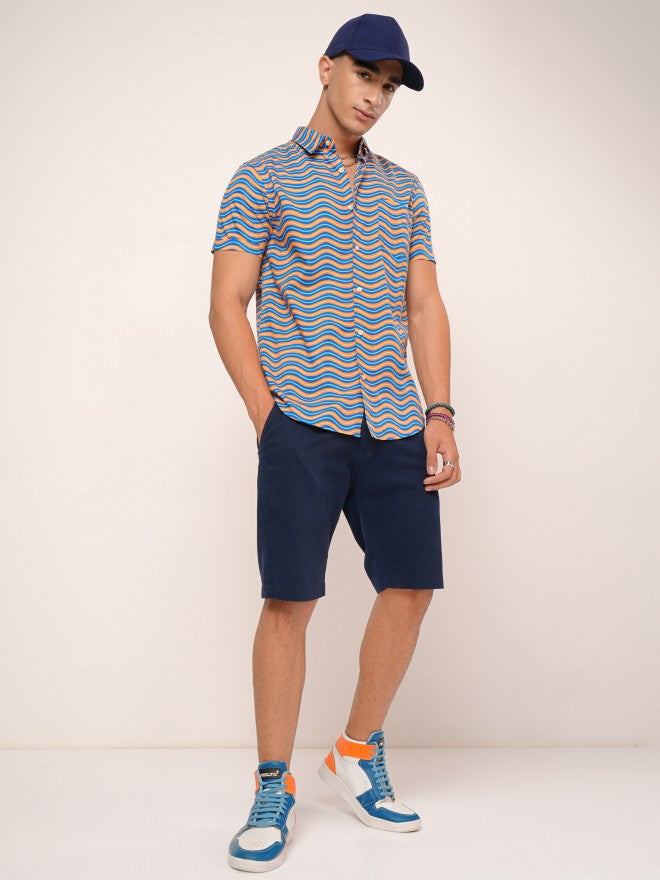 Highlander Men Navy Blue Printed Slim Fit Casual Shirt - Navy Blue - Image 2