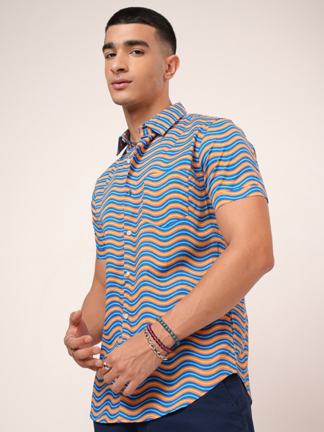 Highlander Men Navy Blue Printed Slim Fit Casual Shirt - Navy Blue - Image 4