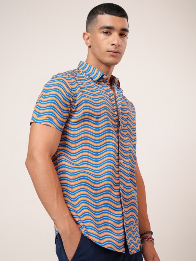 Highlander Men Navy Blue Printed Slim Fit Casual Shirt - Navy Blue - Image 6