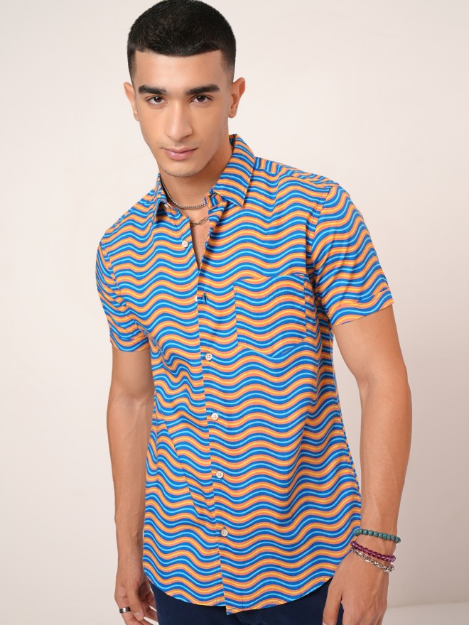 Highlander Men Navy Blue Printed Slim Fit Casual Shirt - Navy Blue - Image 7