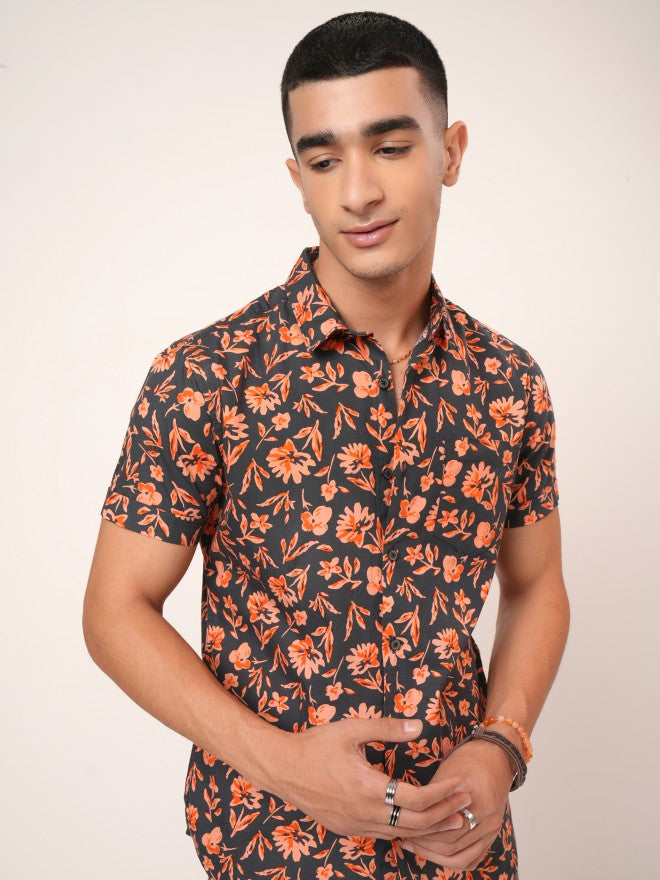 Highlander Men Grey Printed Slim Fit Casual Shirt - Grey - Image 1