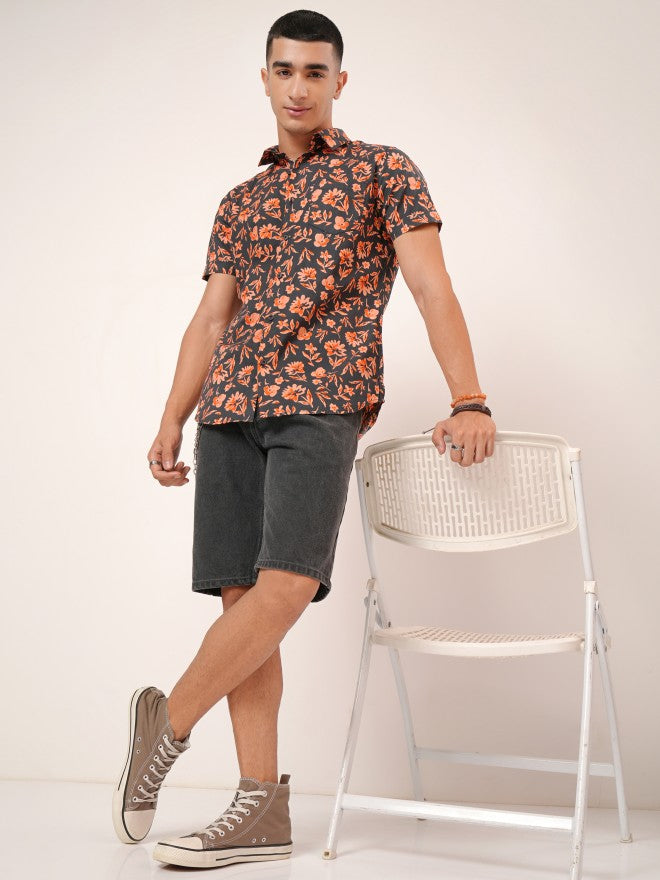 Highlander Men Grey Printed Slim Fit Casual Shirt - Grey - Image 2