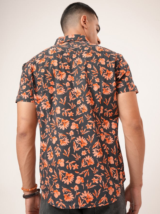 Highlander Men Grey Printed Slim Fit Casual Shirt - Grey - Image 3