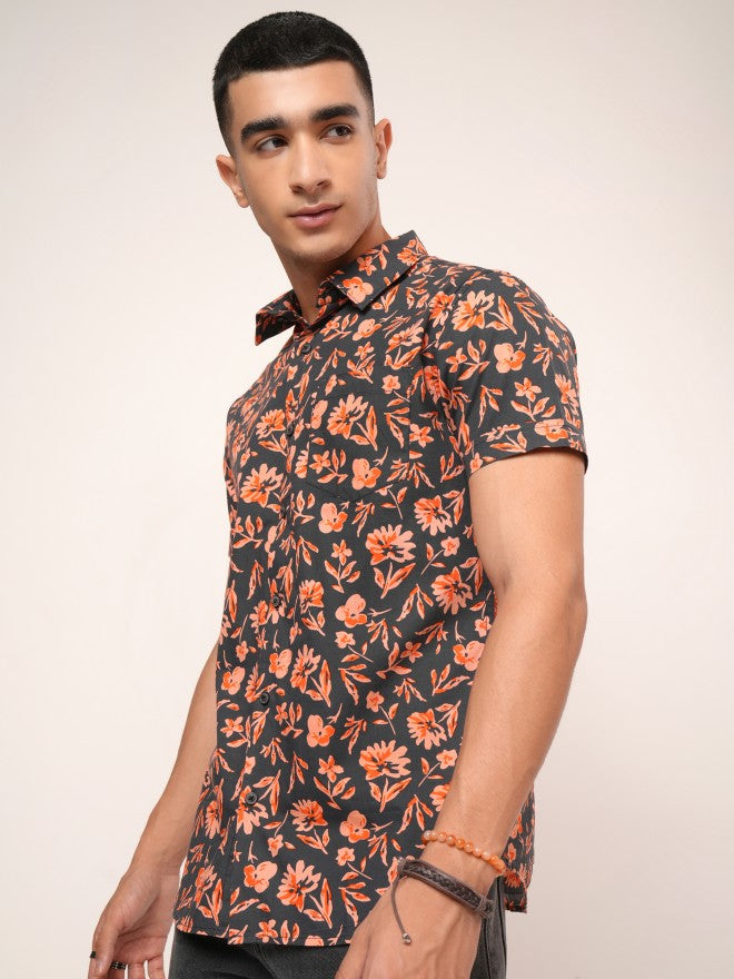 Highlander Men Grey Printed Slim Fit Casual Shirt - Grey - Image 4