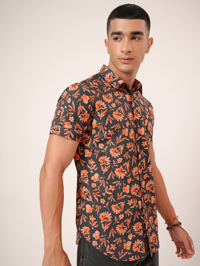 Highlander Men Grey Printed Slim Fit Casual Shirt - Grey - Image 6