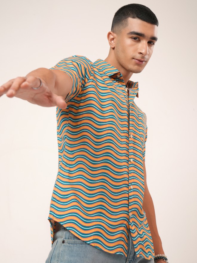 Highlander Men Green Printed Slim Fit Casual Shirt - Green - Image 1