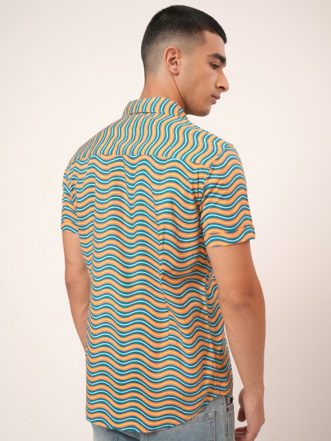 Highlander Men Green Printed Slim Fit Casual Shirt - Green - Image 3