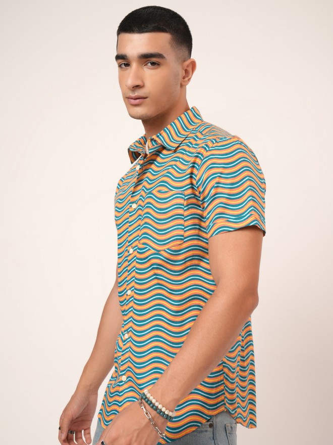 Highlander Men Green Printed Slim Fit Casual Shirt - Green - Image 4