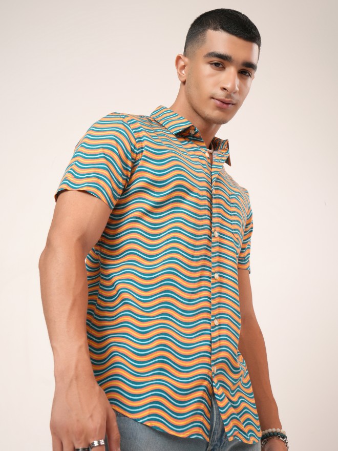 Highlander Men Green Printed Slim Fit Casual Shirt - Green - Image 6