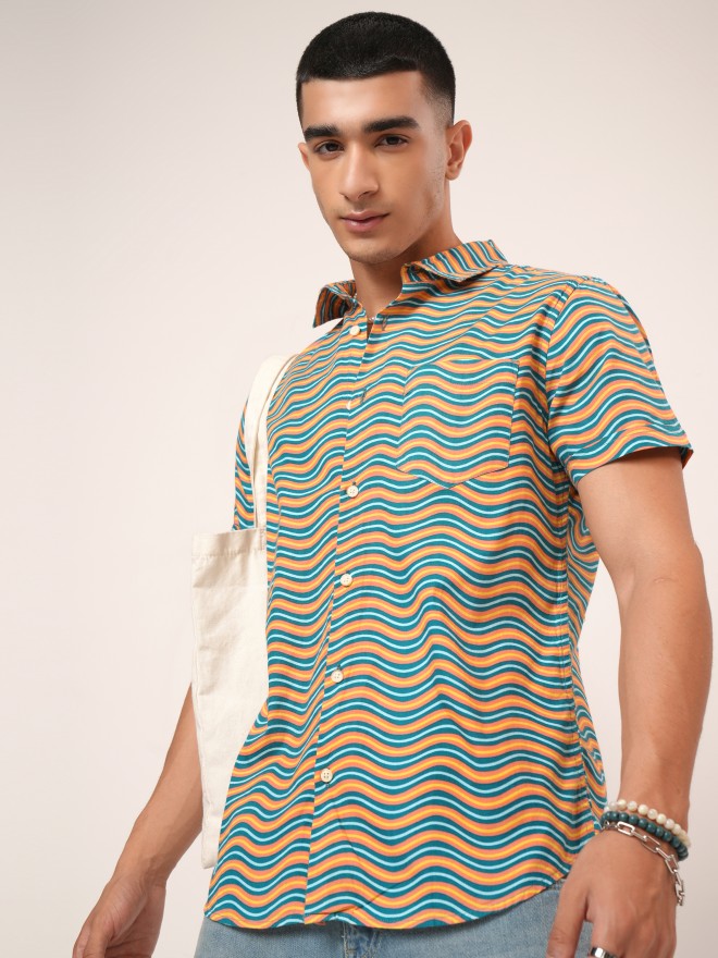 Highlander Men Green Printed Slim Fit Casual Shirt - Green - Image 7