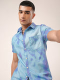 Highlander Men Blue Printed Slim Fit Casual Shirt - Blue - Image 1
