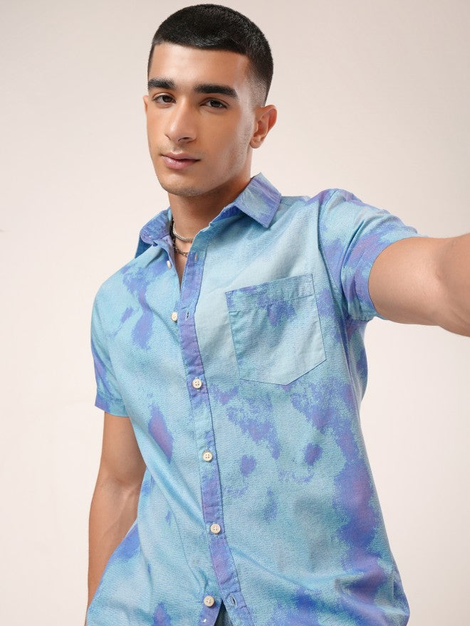 Highlander Men Blue Printed Slim Fit Casual Shirt - Blue - Image 1