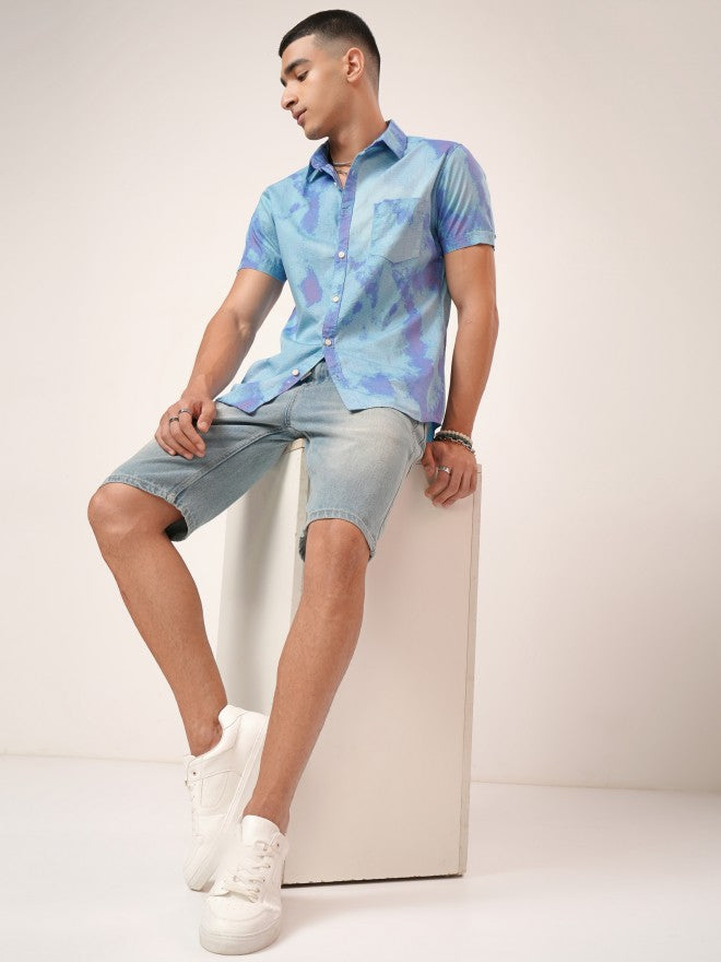 Highlander Men Blue Printed Slim Fit Casual Shirt - Blue - Image 2