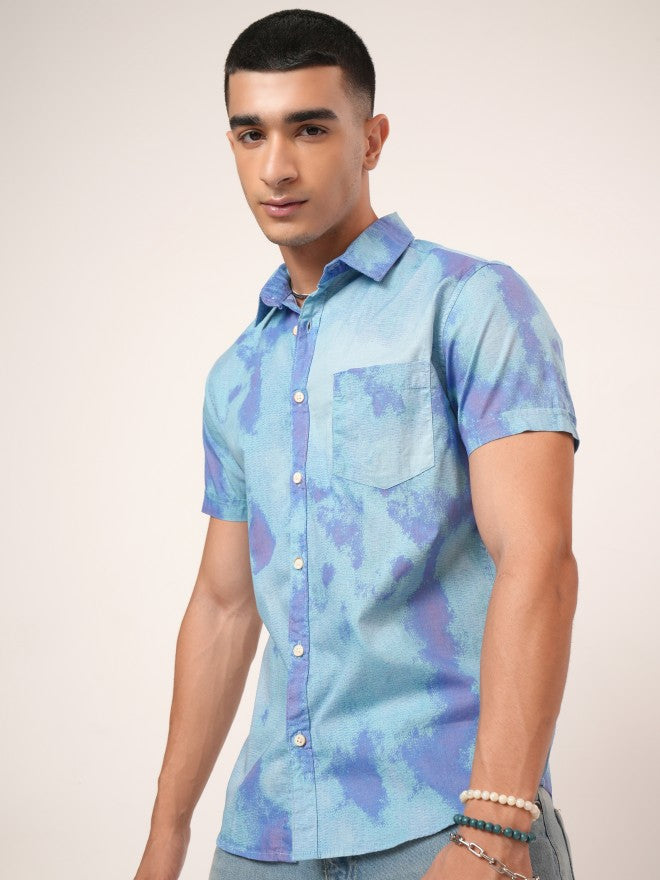 Highlander Men Blue Printed Slim Fit Casual Shirt - Blue - Image 4