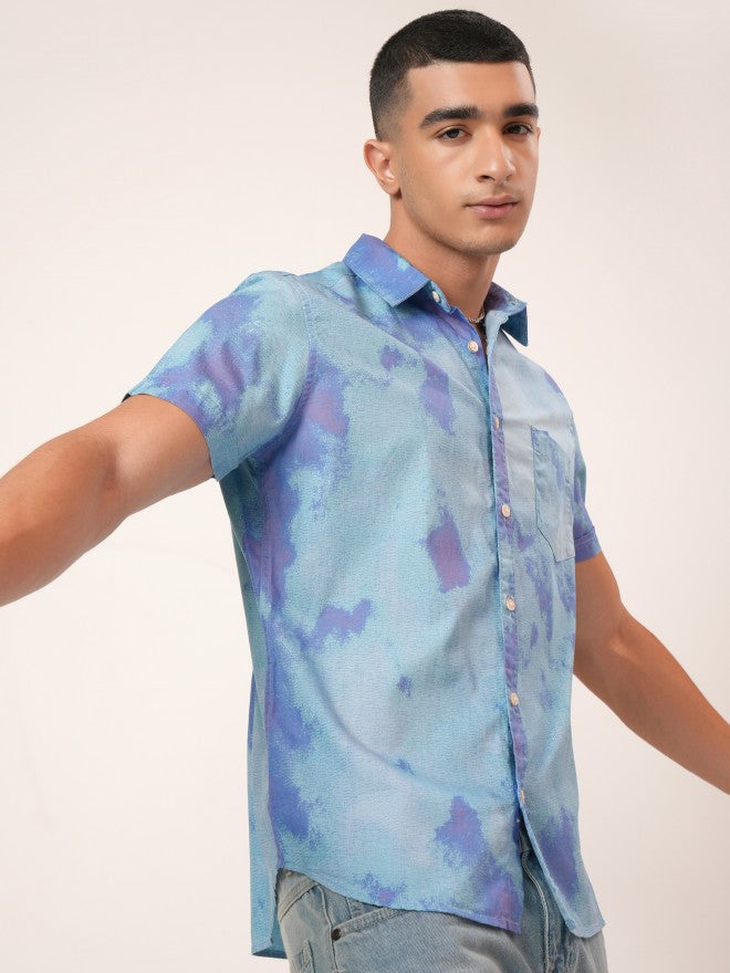 Highlander Men Blue Printed Slim Fit Casual Shirt - Blue - Image 6