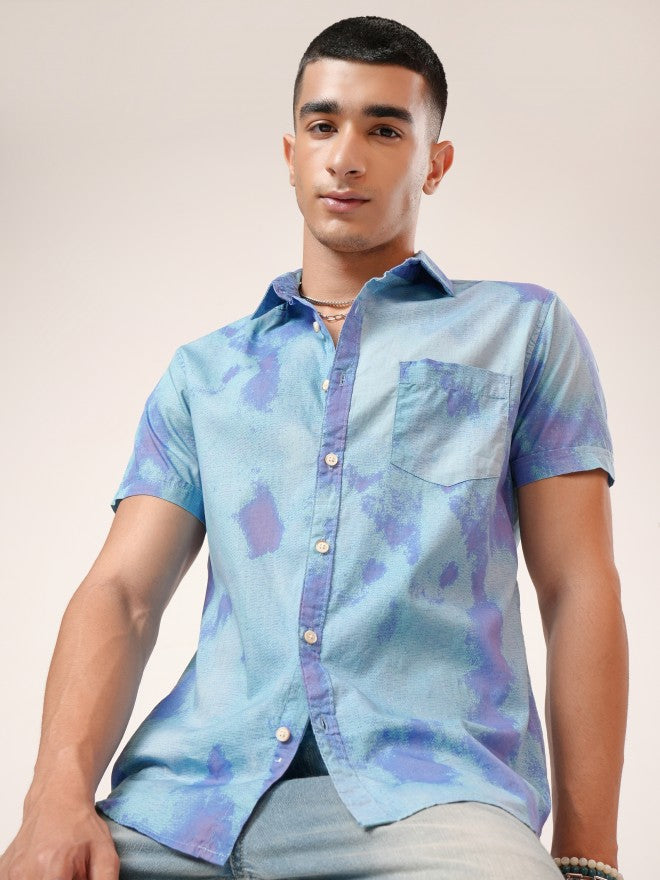 Highlander Men Blue Printed Slim Fit Casual Shirt - Blue - Image 7