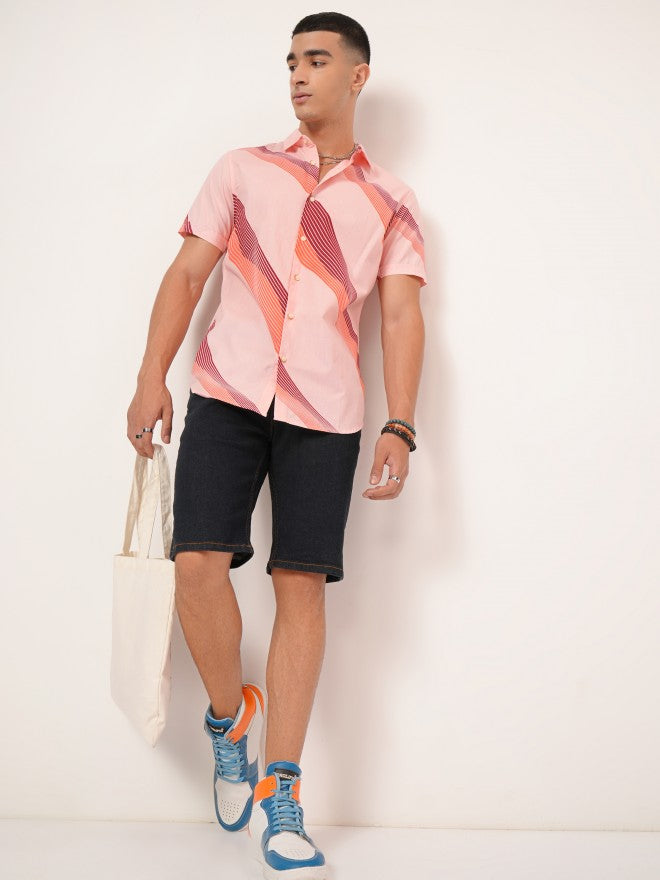 Highlander Men Pink Printed Slim Fit Casual Shirt - Pink - Image 2