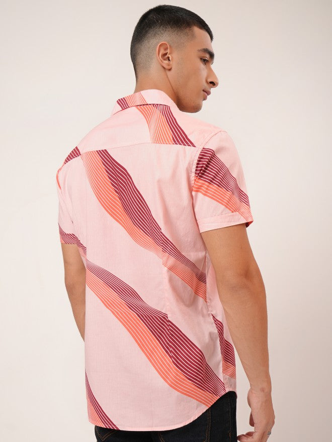 Highlander Men Pink Printed Slim Fit Casual Shirt - Pink - Image 3