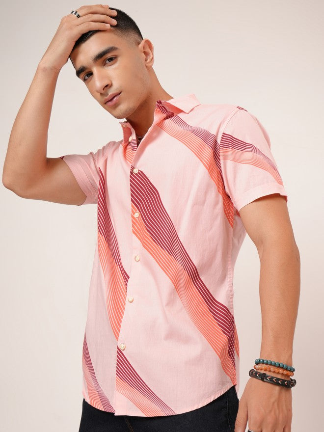 Highlander Men Pink Printed Slim Fit Casual Shirt - Pink - Image 4