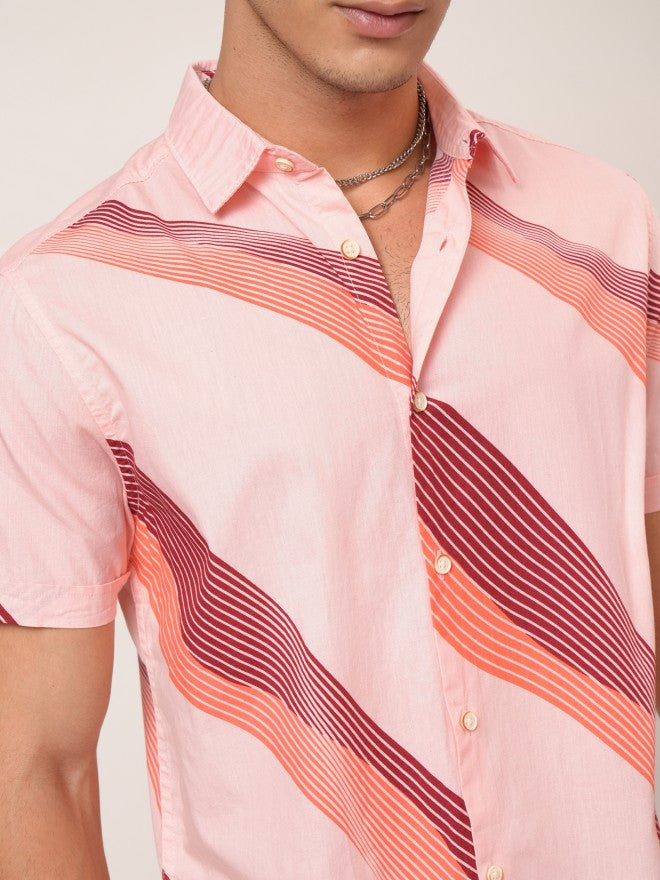 Highlander Men Pink Printed Slim Fit Casual Shirt - Pink - Image 5