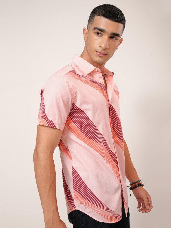 Highlander Men Pink Printed Slim Fit Casual Shirt - Pink - Image 6