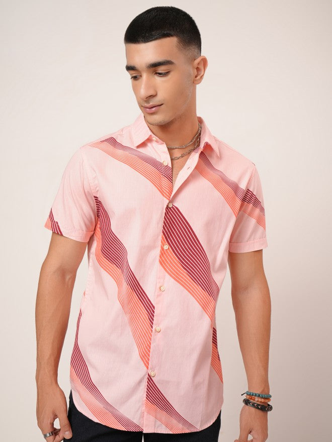 Highlander Men Pink Printed Slim Fit Casual Shirt - Pink - Image 7