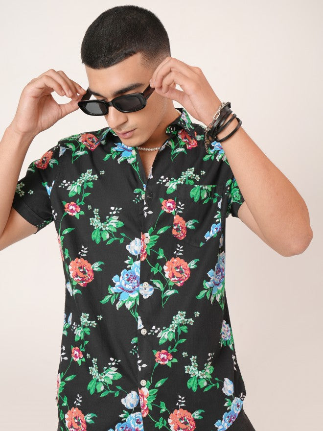 Highlander Men Black Printed Slim Fit Casual Shirt - Black - Image 1