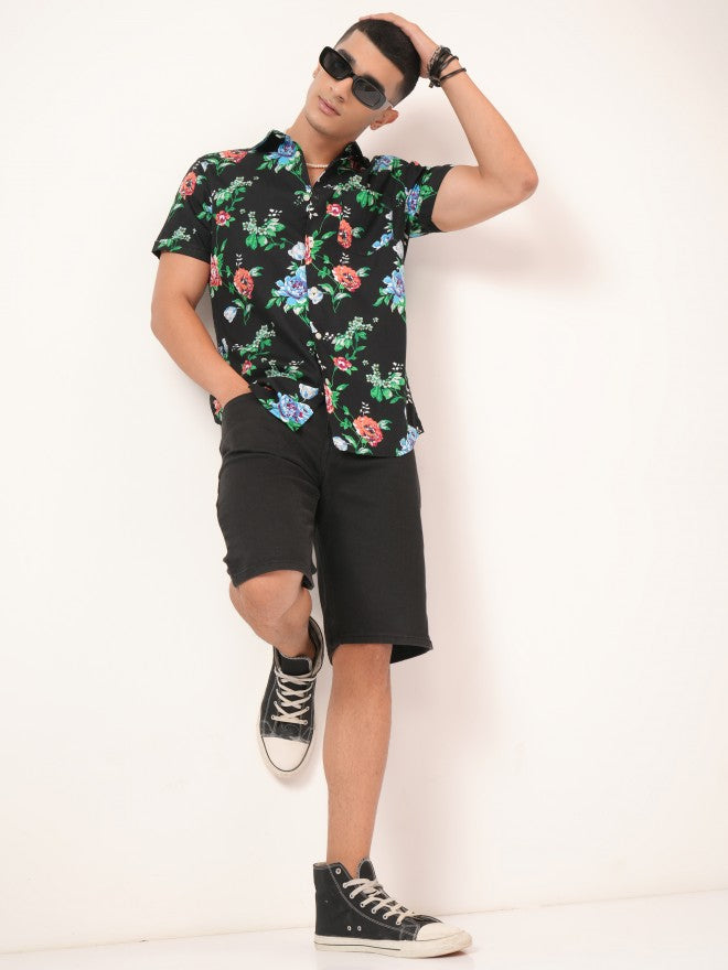 Highlander Men Black Printed Slim Fit Casual Shirt - Black - Image 2