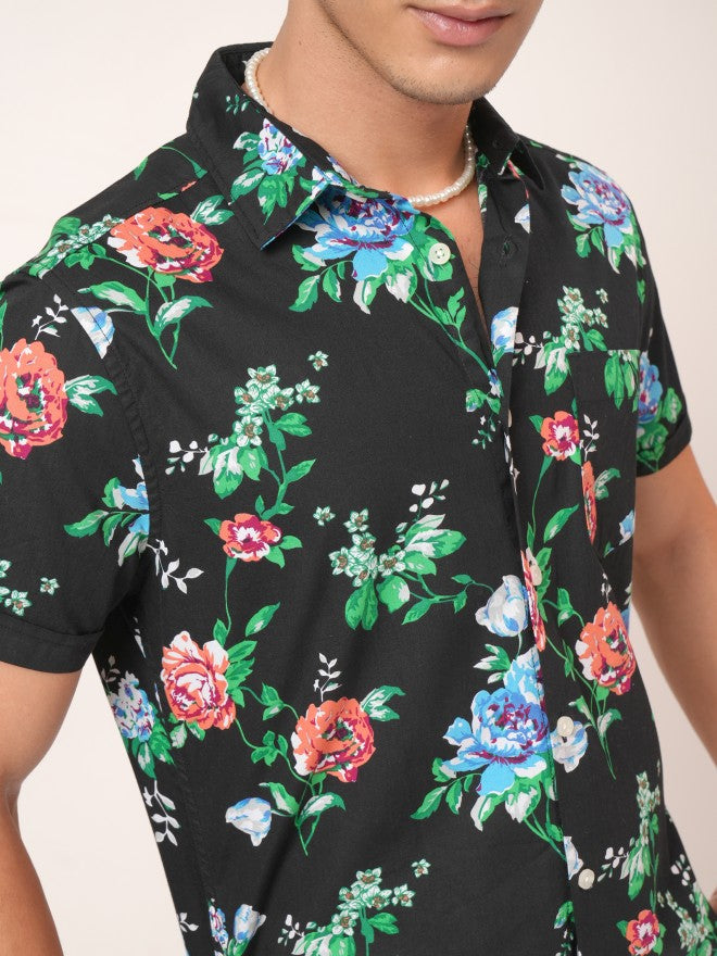 Highlander Men Black Printed Slim Fit Casual Shirt - Black - Image 5