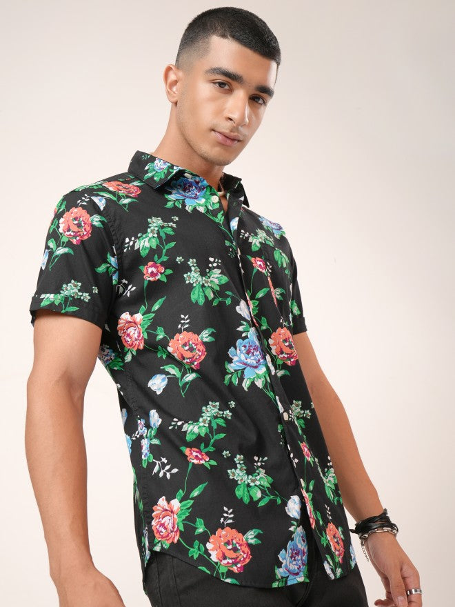 Highlander Men Black Printed Slim Fit Casual Shirt - Black - Image 6