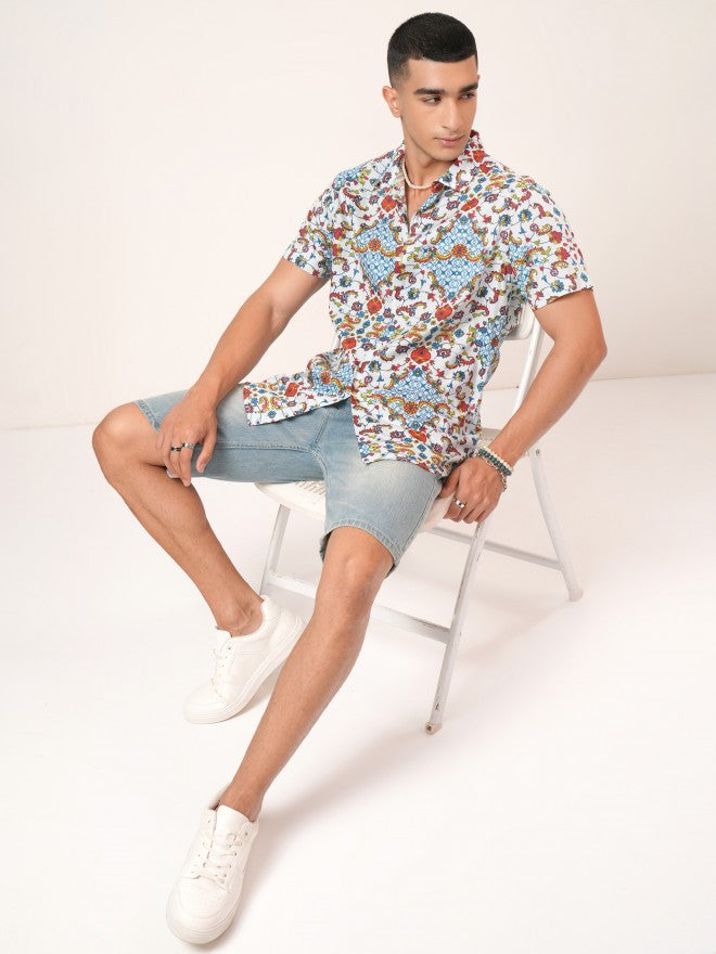 Highlander Men White Printed Slim Fit Casual Shirt - White - Image 2