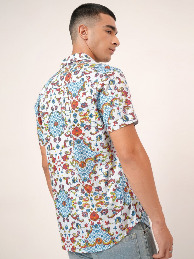 Highlander Men White Printed Slim Fit Casual Shirt - White - Image 3