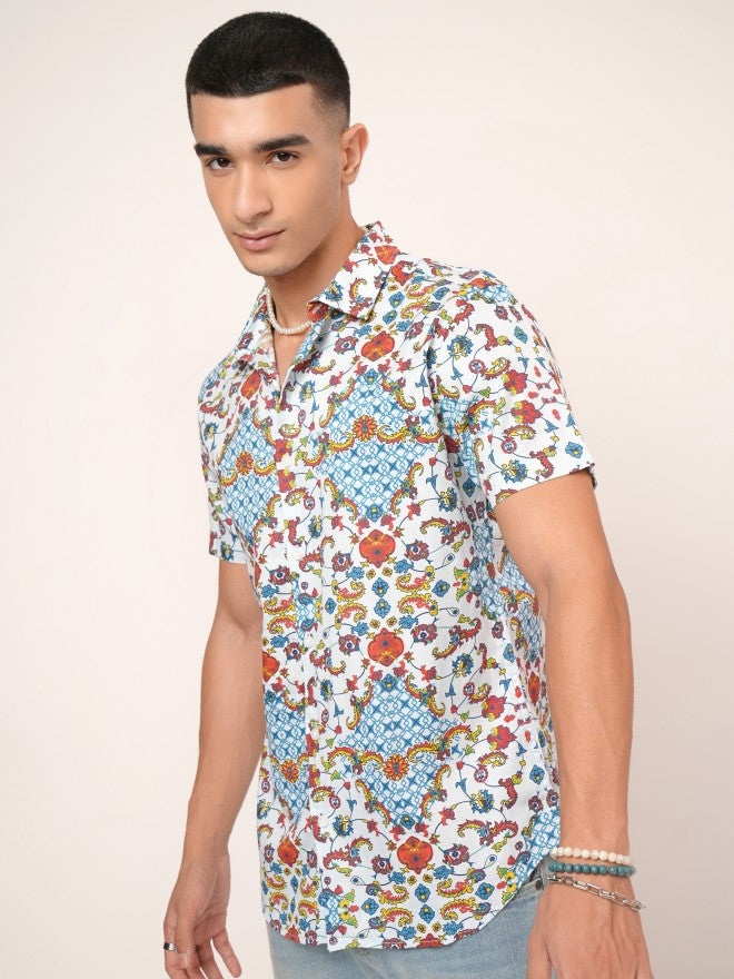 Highlander Men White Printed Slim Fit Casual Shirt - White - Image 4