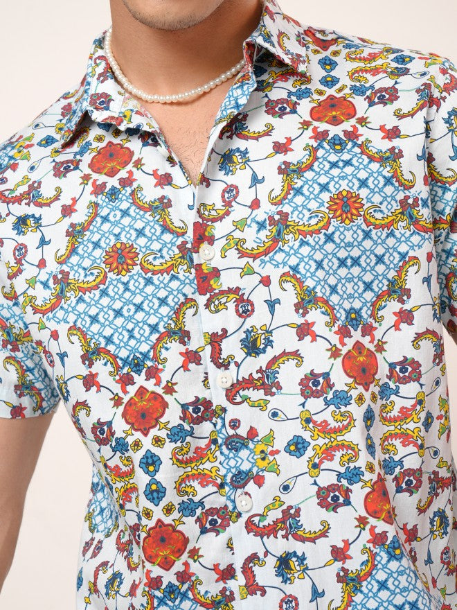 Highlander Men White Printed Slim Fit Casual Shirt - White - Image 5