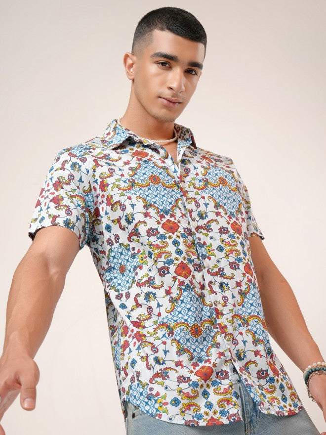 Highlander Men White Printed Slim Fit Casual Shirt - White - Image 6