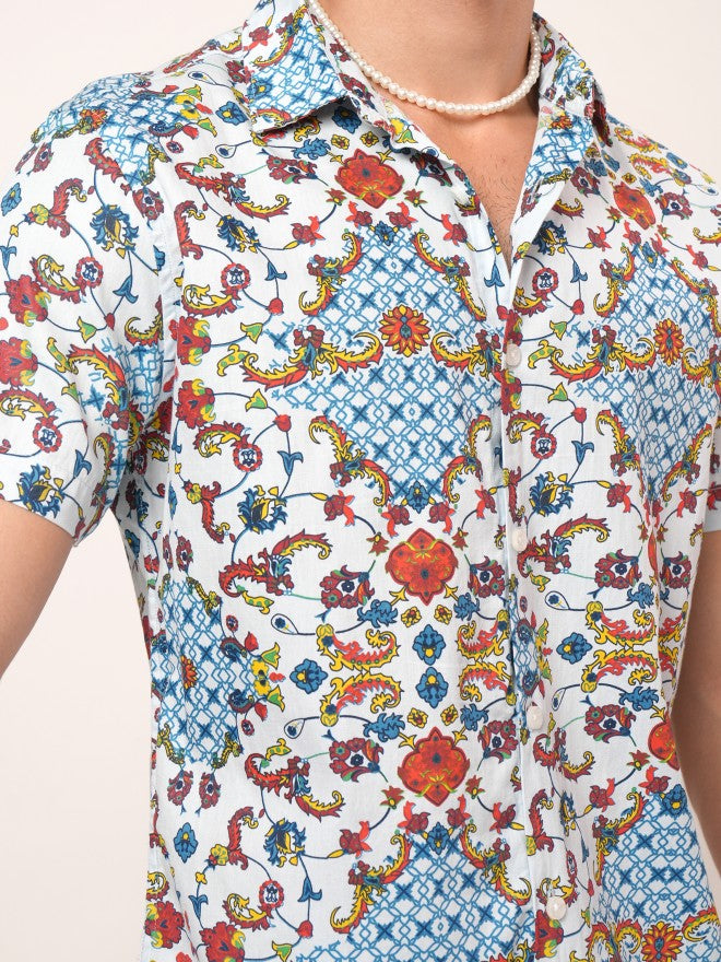 Highlander Men White Printed Slim Fit Casual Shirt - White - Image 7