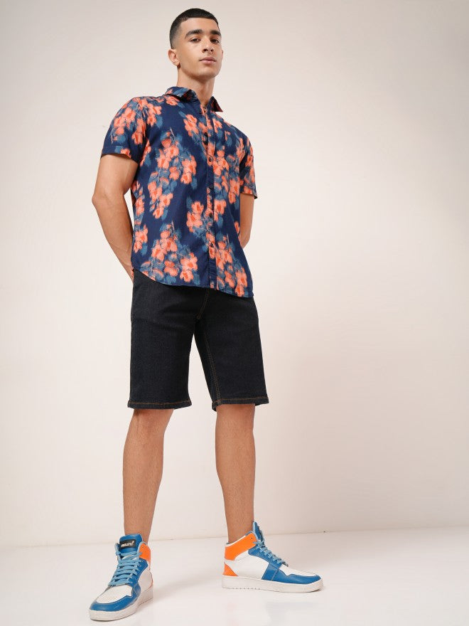 Highlander Men Navy Blue Printed Slim Fit Casual Shirt - Navy Blue - Image 2