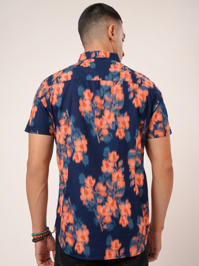 Highlander Men Navy Blue Printed Slim Fit Casual Shirt - Navy Blue - Image 3