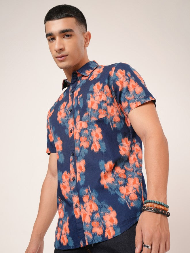 Highlander Men Navy Blue Printed Slim Fit Casual Shirt - Navy Blue - Image 4