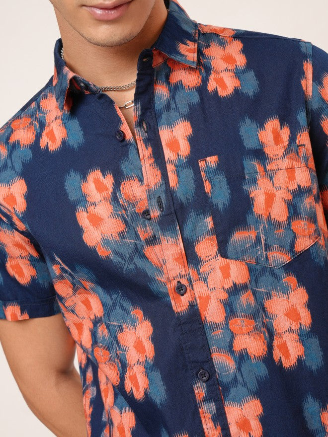 Highlander Men Navy Blue Printed Slim Fit Casual Shirt - Navy Blue - Image 5