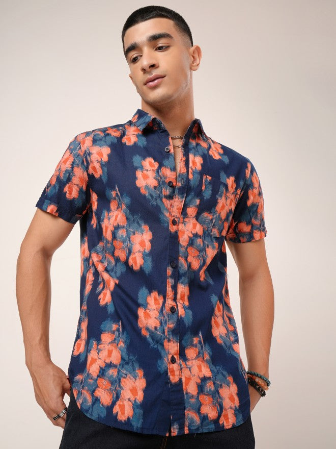 Highlander Men Navy Blue Printed Slim Fit Casual Shirt - Navy Blue - Image 7