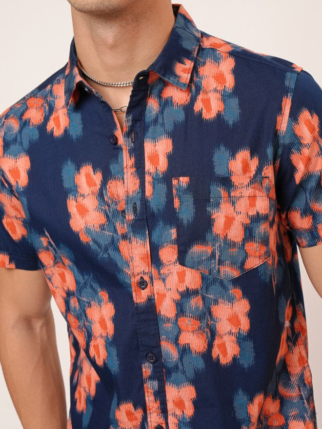 Highlander Men Navy Blue Printed Slim Fit Casual Shirt - Navy Blue - Image 8
