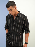 Highlander Men Black Striped Relaxed Fit Casual Shirt - Black - Image 1
